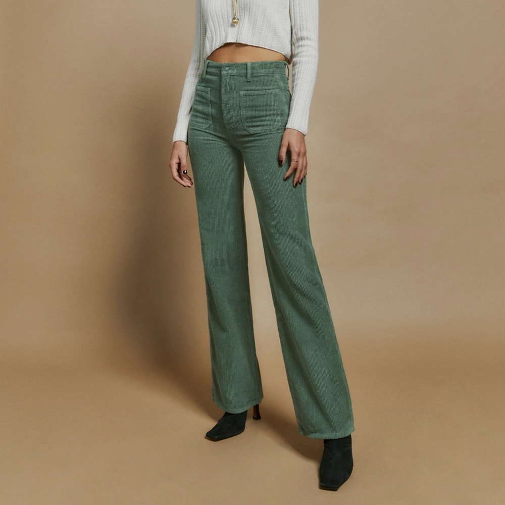 NWT Reformation Alyssa High Rise Wide Leg Corduroy Pants in Moss